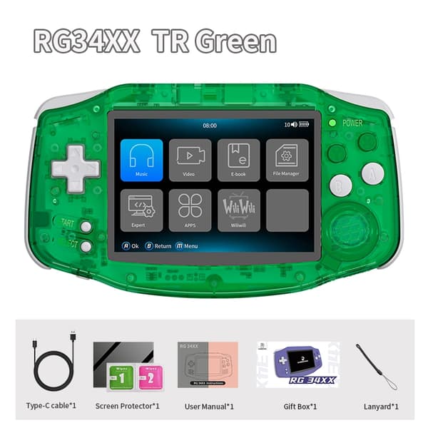 ANBERNIC RG34XX Retro Handheld Game Console 3,4” IPS Linux 64-bitars 3500mAh videospelspelare TR Green 64GB