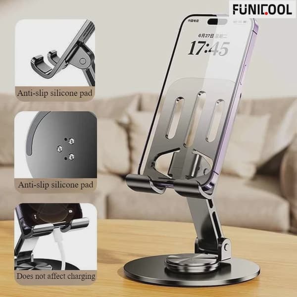 Funicool Justerbar Metal Foldbar Mobiltelefonholder til iPhone 16 15 14 Pro Max Basic Black