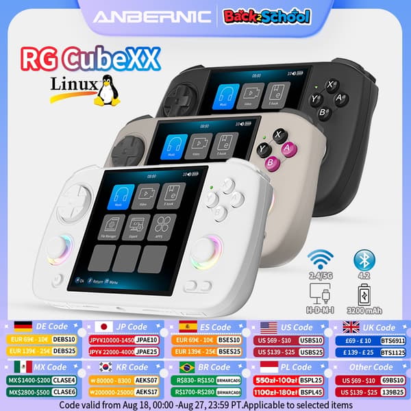 ANBERNIC RG Cubexx Retro håndholdt spilkonsol 3,95" IPS 720*720 skærm Linux 64bit Support WiFi Bluetooth Streaming videospil Black 64G 5K Games