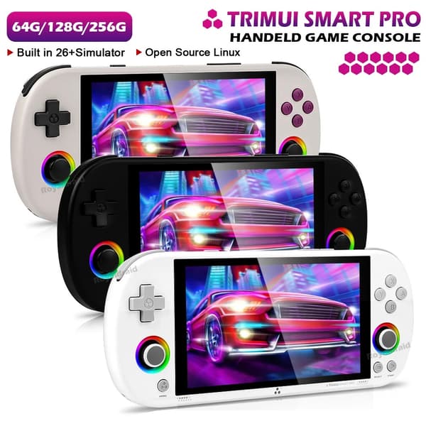 128G 256G Trimui Smart Pro Handheld Game Console 4,96''IPS-skärm Linux System Joystick RGB Lighting 64G White