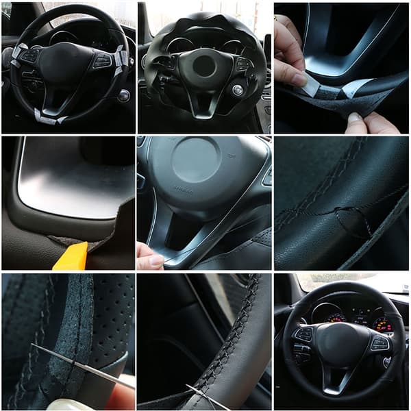 Rattskydd i nappaläder för Dodge Grand Caravan Journey Avenger Durango, biltillbehör i slitstarkt material Black black thread