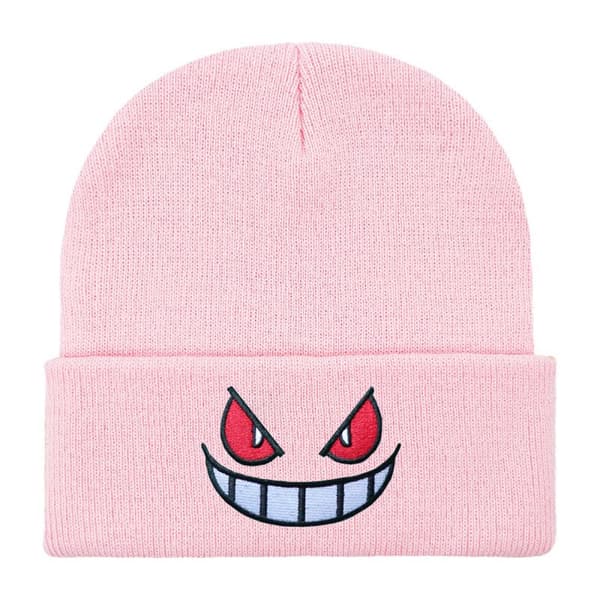 Broderad stickad mössa - populär anime tecknad design för höst/vinter värme pink