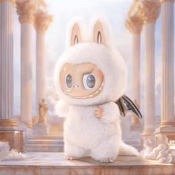 Het hög kvalitet Labubu Angel zimomo themonsters tecknad söt anime actionfigurer skrivbordsdekorationer Julklappar honey