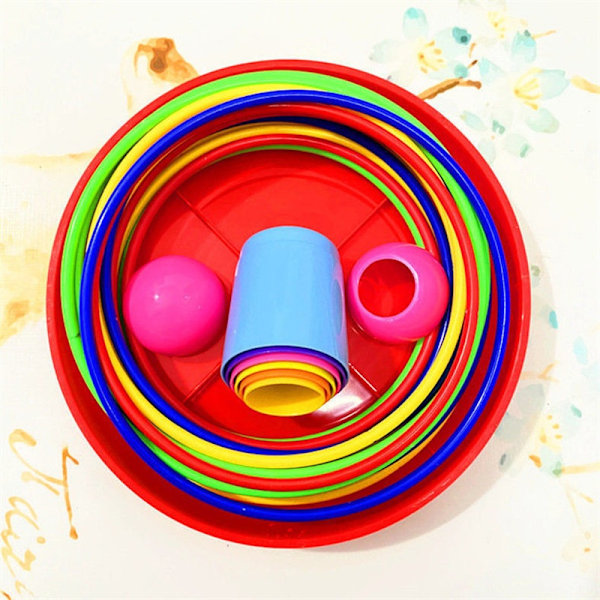 Børn Kast Circle Game Ferrule Stablet Legetøj Sjovt Indendørs Udendørs Forælder-Barn Interaktive Circle Layers Tidlig uddannelse gave 1xTower 21xRings