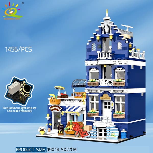 HUIQIBAO Micro Building Blocks Coffee Shop - Byhjørne-arkitekturlegetøj til børn NO.4 has LIGHT NO BOX