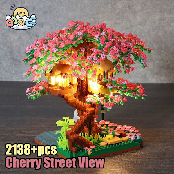 Cherry Blossom Mini Sakura Tree Building Blocks Set - DIY Light Treehouse Model Present för henne pink with light