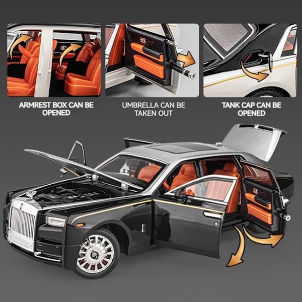 1:18 Rolls-Royce Phantom modelbil, zinklegering pull-back legetøjsstøbt bil med lyd og lys, realistisk modelleringsmodel legetøj111 white with box