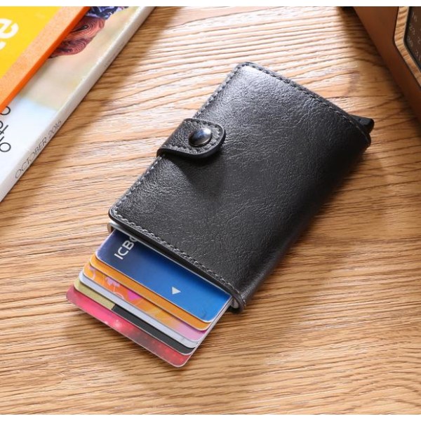 Svart-RFID NFC Skydd Plånbok Korthållare 5st Kort (Äkta Läder) Svart
