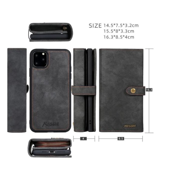 iPhone 11  Pro Max- Plånboksfodral / Magnet Skal 2 Färg Black Till iPhone 11 Pro Max Svart