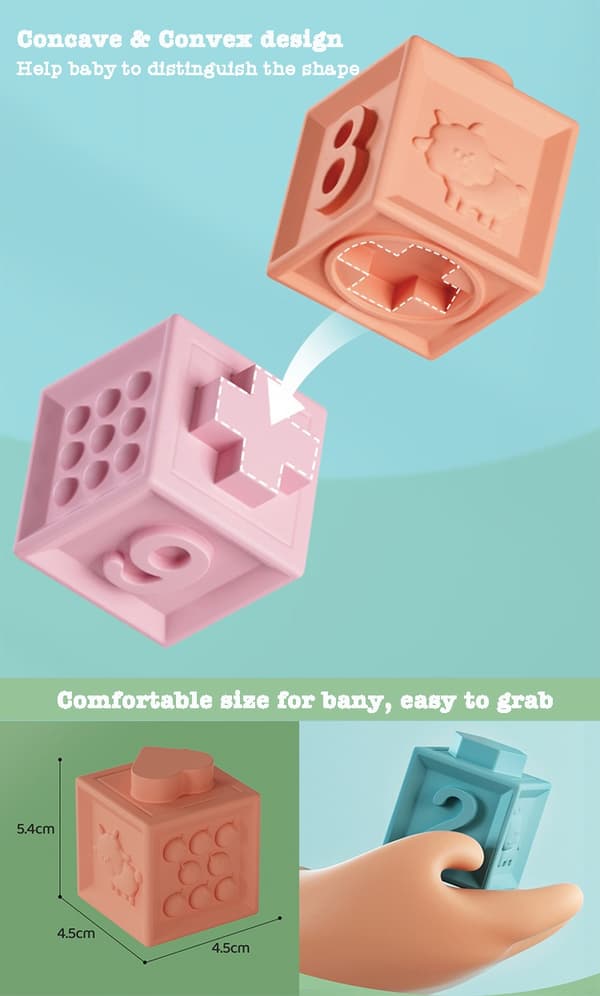 Bløde byggeklodser til småbørn - 12/6/3 stk. Montessori Stacker Cube Badelegetøj til tidlig uddannelse 6pcs