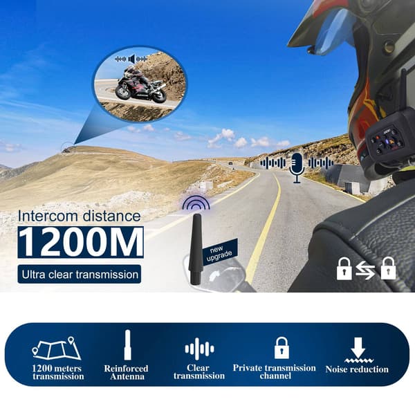 XINOWY V6 Plus Motorcykelhjelm Bluetooth Headset Intercom 1200M Interphone Communicator Vandtæt 6 Riders Double Pack