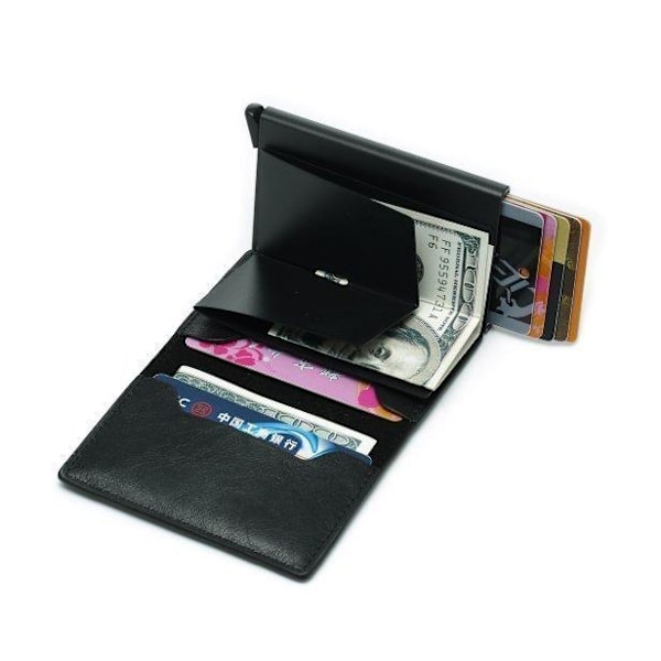 PopUp Smart card holder pushes forward 8 cards RFID-NFC Secure - Black