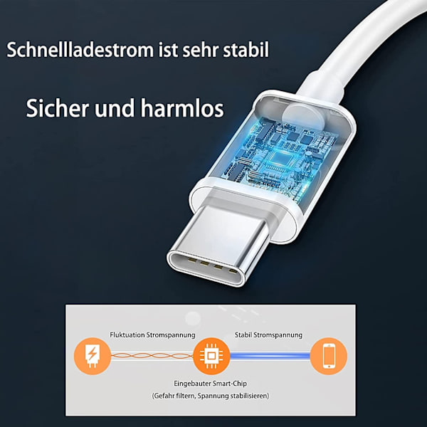 2M 60W 3A Snabbladdningskabel USB-C till USB-C  Type C PD - Vit