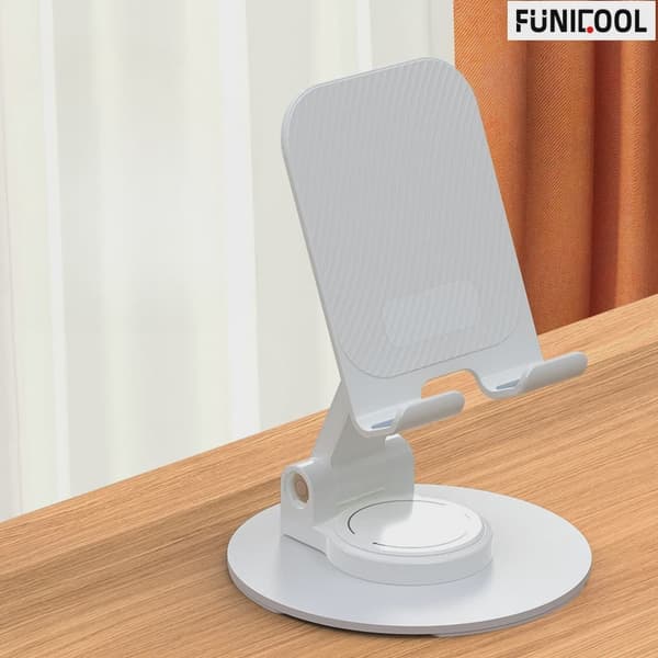 Funicool Säädettävä Metallinen Taittuva Matkapuhelimen Teline iPhone 16 15 14 Pro Maxille Basic White
