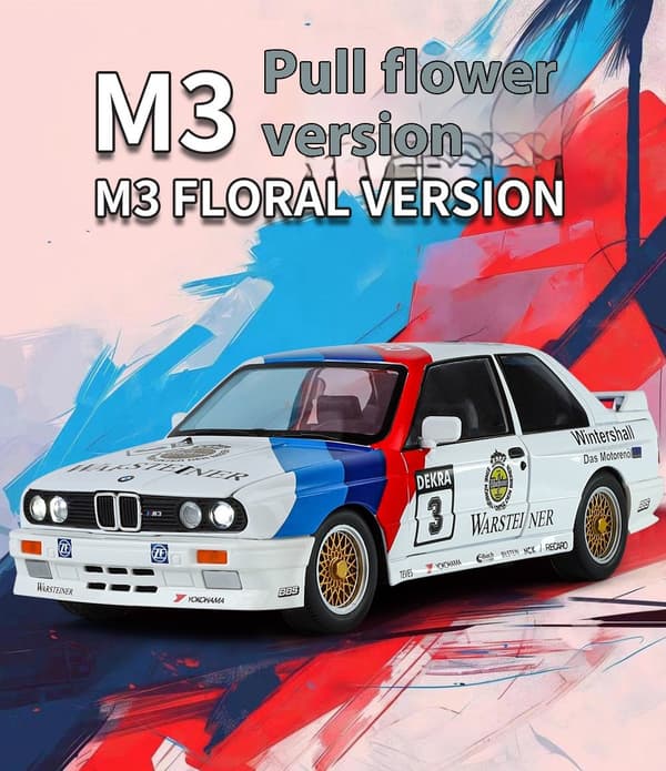 1:24 M3 E30 1988 Mpower Blomsterversion Aluminiumsstøbt malet bilmodel Lyd Lys Private samleobjekter Dekorative gaver white box