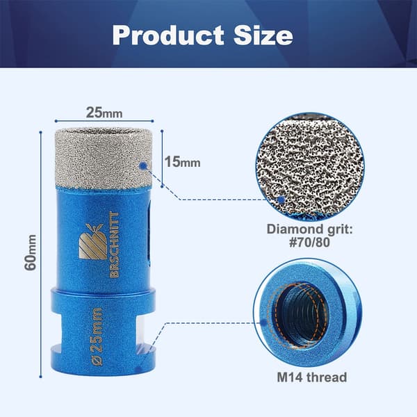 Brschnitt Glasbor Diameter 25/35mm M 14 Gevind til Glasflaske Flise Marmor Keramik Hulsav Ø 25 mm M14 Thread – 2 pcs
