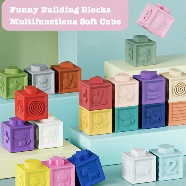 Mjuka byggstenar för småbarn - 12/6/3 st Montessori Stacker Cube Badleksaker för tidig utbildning 6pcs