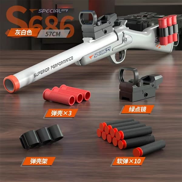 Mini S686 Foam Bullet Blaster Legetøjspistol til udendørs leg - Soft Bullet Launcher til børn S686 Long Grey