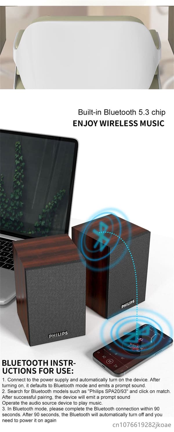 Philips SPA20 Bluetooth-højttaler med 360 graders surroundsound Bluetooth trådløs stereo til computer, Macbook, bærbar computer Philips SPA20