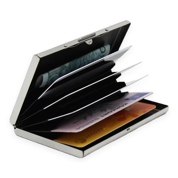 Card holder with compartment - Protects RFID - metal - wallet Silver