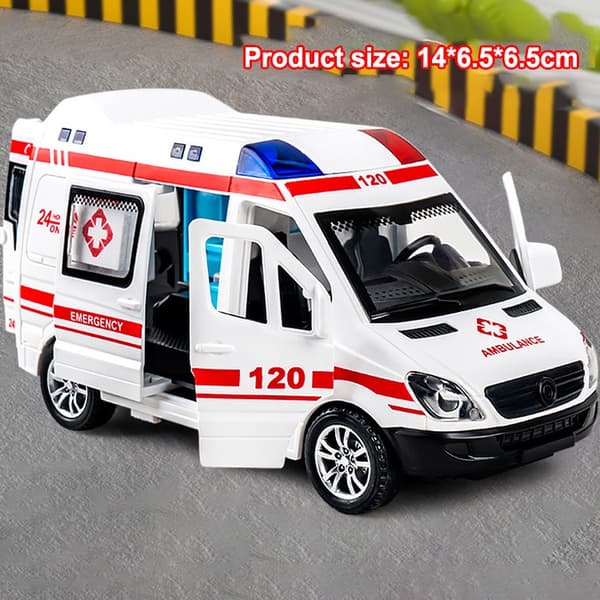 1:24 Legeringsambulancemodel Simulering Pull-back Lyd og Lys Støbt Legeringsbil Legetøjssæt Børnefødselsdagsgave Small Ambulance