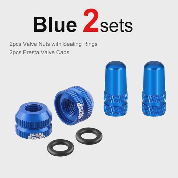2-6 set Presta-ventilmutter och lock för MTB-vägcykel slanglösa däckskyddsskruvar Blue 2sets