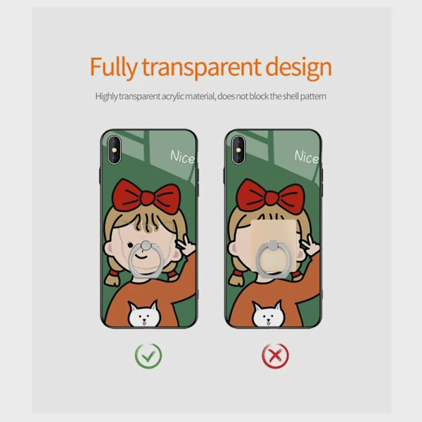 360° roterbar, klar fingerringholder til telefon, grebstativ, kompatibel med iPhone-covers Rectangular