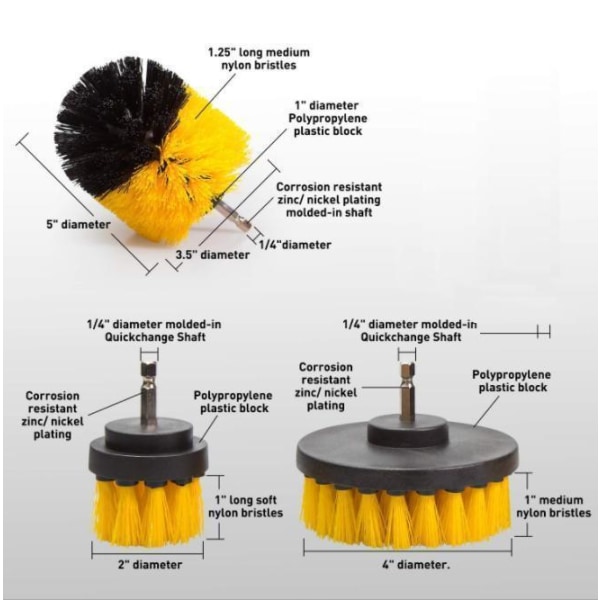 Borstset till skruvdragare för rengöring av badrum, 3 delar