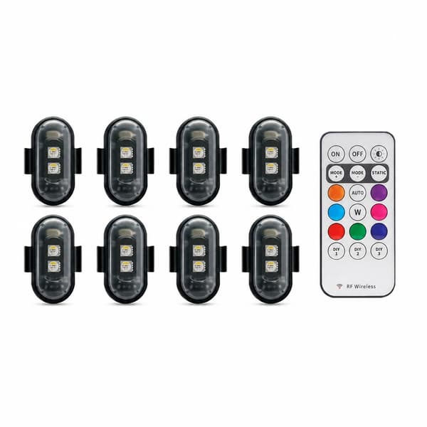 RGB LED-fly Strobelys Motorcykellys LED-blitzposition Trådløst lys Fly Helikopter Advarselslys 8PCS