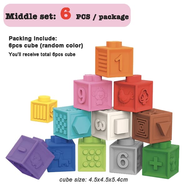 Bløde byggeklodser til småbørn - 12/6/3 stk. Montessori Stacker Cube Badelegetøj til tidlig uddannelse 6pcs