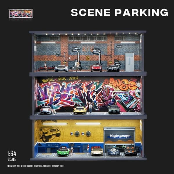 1/64 Garagescene Model Scene med Light Version Simuleringsmodel Scene Dekoration Samling (Eksklusive dukker og bilmodeller) green garage