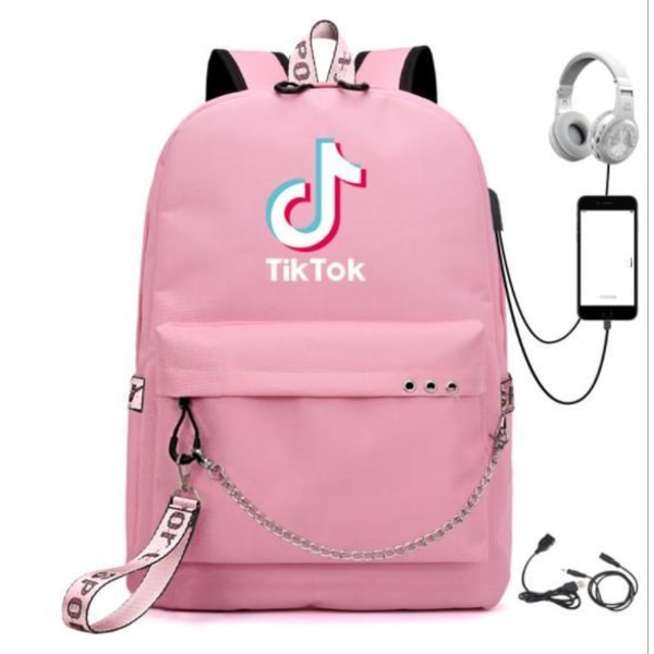 3 Colors TIK-Tok Backpack Waterproof School Bag USB Headphone Jack Black Svart