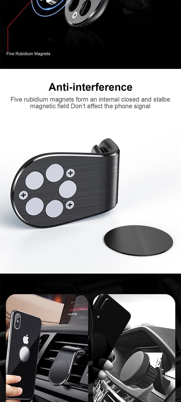 Magnetisk bilholder med luftventil, rotationsmontering til Xiaomi Redmi Huawei Samsung GPS Sliver