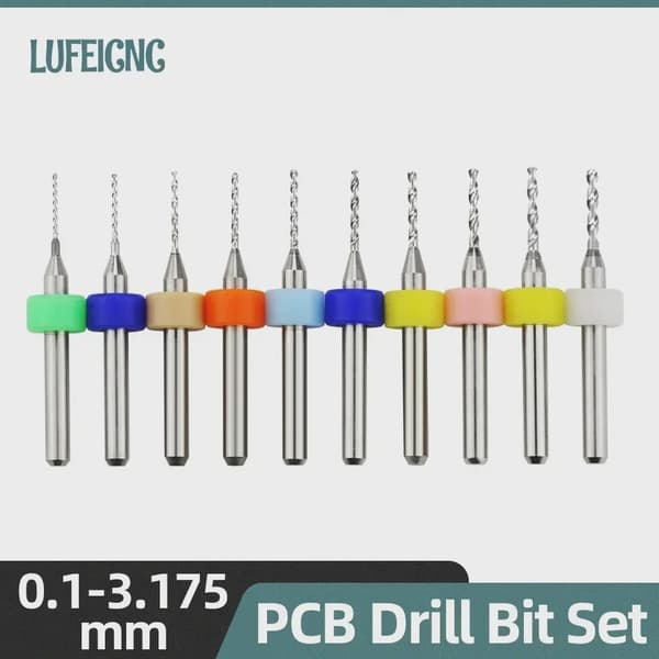 PCB-borehoved 10-delt wolframstål mikrodiameterborehovedsæt 1/8" mini CNC-boremaskine med fast PCB 0.5-1.4 mm 10 pcs