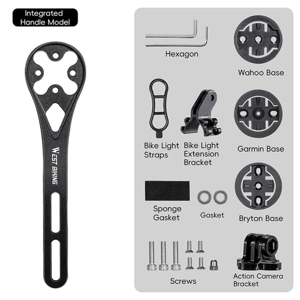 WEST BIKING Aluminium Cykel Forlygte & Computer Holder til Wahoo Bryton Garmin Adjustable Model A
