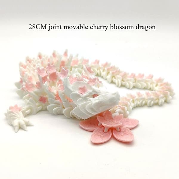 Sakura White Dragon 3D-printet legetøjsmodel - Jointed Mobile Animal Ornament Gift til samlere 1pcs 15cm