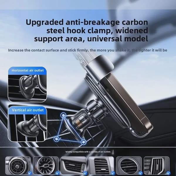UYUXIO Trådløs Biloplader Luftventil Telefonholder Hurtig Opladning til iPhone 16 Pro Max Samsung Android Black