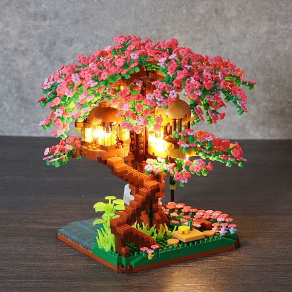 Cherry Blossom Mini Sakura træ byggeklodser sæt - DIY Light Treehouse Model Gave til hende pink with light