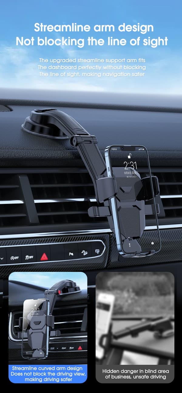 Bilhållare Stativ Gravity Dashboard Universellt Mobilstöd för iPhone 13/12 Pro Xiaomi Samsung black