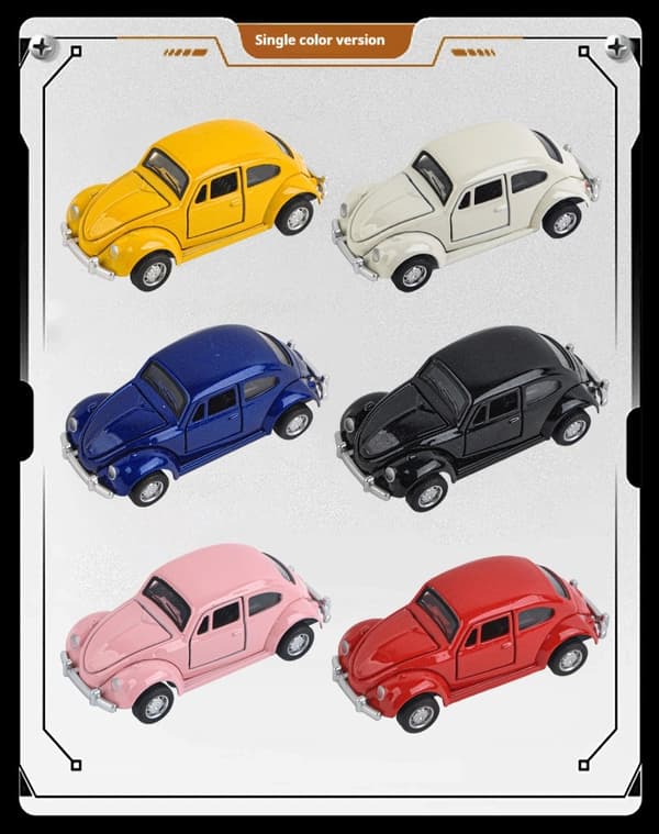 Klassisk Beetle mini-aluminiumsbil med pull-back-funktion, tre døre kan åbnes i skala 1:60, gaver til drenge, voksne og børn. Metallic red