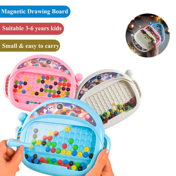 Magnetisk doodleboard för barn 3-8 år, ritleksak med penna och pärlor, Montessori-present Blue box