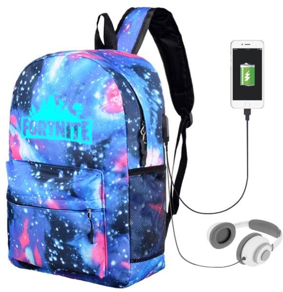 Fortnite Backpack - Waterproof School Bag with USB and Headphone Jack Blue
