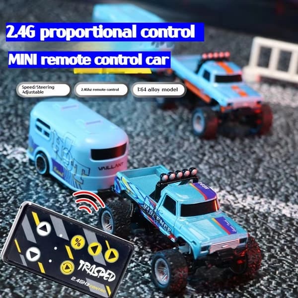 1:64 Speed ​​​​Mini terrängfjärrkontroll Billegering Cool belysning Stötdämpning Bordsdator Tävlingsleksak Liten present Blue