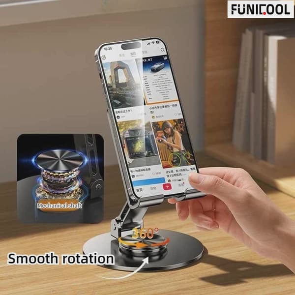 Funicool Justerbar Metal Foldbar Mobiltelefonholder til iPhone 16 15 14 Pro Max Basic Black