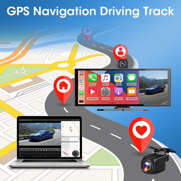 11,3 tommer 4K bil DVR Carplay Android Auto roterbart objektiv dashcam GPS navigation instrumentbræt FM AUX bakkamera videooptagelse 4K DVR 10m Camera