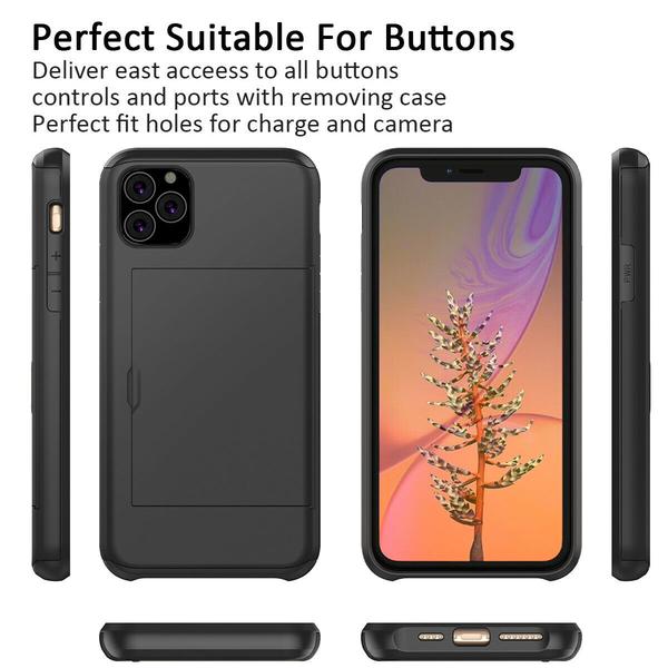 iPhone 11 Shockproof Cover with Card Compartment 5 Color Wallet Black Till iPhone 11 Svart