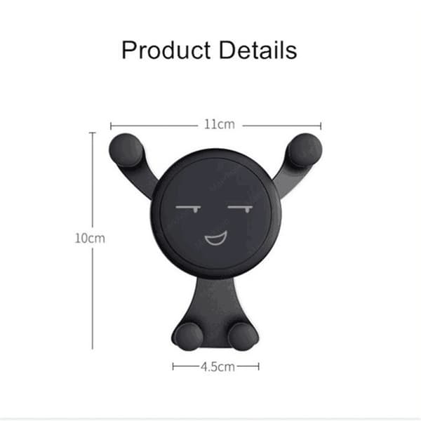 Gravity Bilhållare Luftventil Klippmontering Universal Stativ för iPhone Huawei Samsung Xiaomi Black Smile