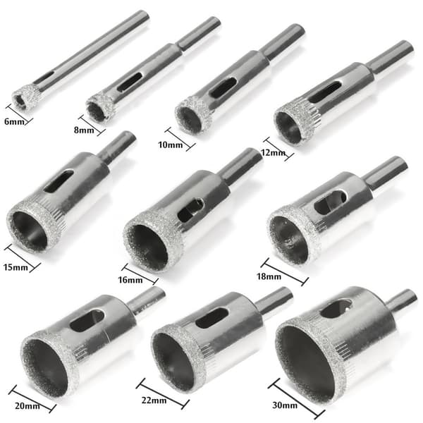 10/15-delars set kakelborrset diamantbelagda kakel marmor glas keramik hålsåg borrbits 10 pcs 630 mm