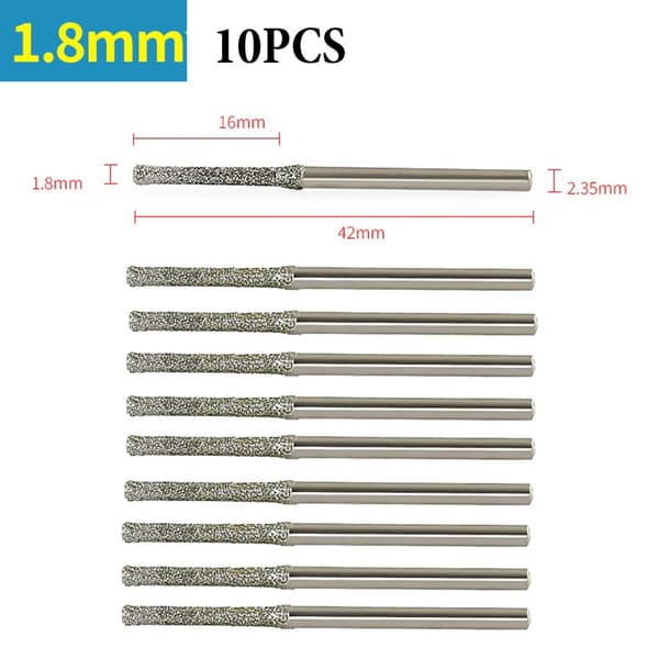 10-delte 0,8-2,5 mm diamantborehoveder med 2,35 mm skaft til glas, jade, rav, smykkefliser, sten 10 pcs  1.8 mm