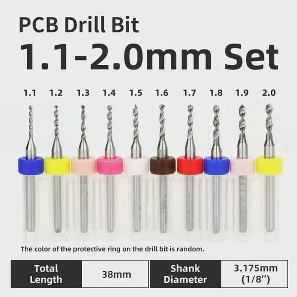 PCB-borr 10-delars volframstålsborrset med mikrodiameter 1/8" mini-CNC-borr med fast handtag PCB 1.1-2.0 mm 10 pcs